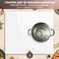 Karinear Induction Hob 3 Plates, White with Plug, Autonomous Hob Installation 59 cm, Boost, Safety Lock, Timer, 16 A, 220-240 V
