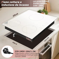 Karinear Induction Hob 3 Plates, White with Plug, Autonomous Hob Installation 59 cm, Boost, Safety Lock, Timer, 16 A, 220-240 V