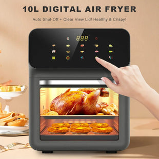 Visible Air Fryer Toaster Oven  All-in-One 10L Digital Air Fryer Toaster Oven with Baking Sheet 10 Presets Guided Cooking