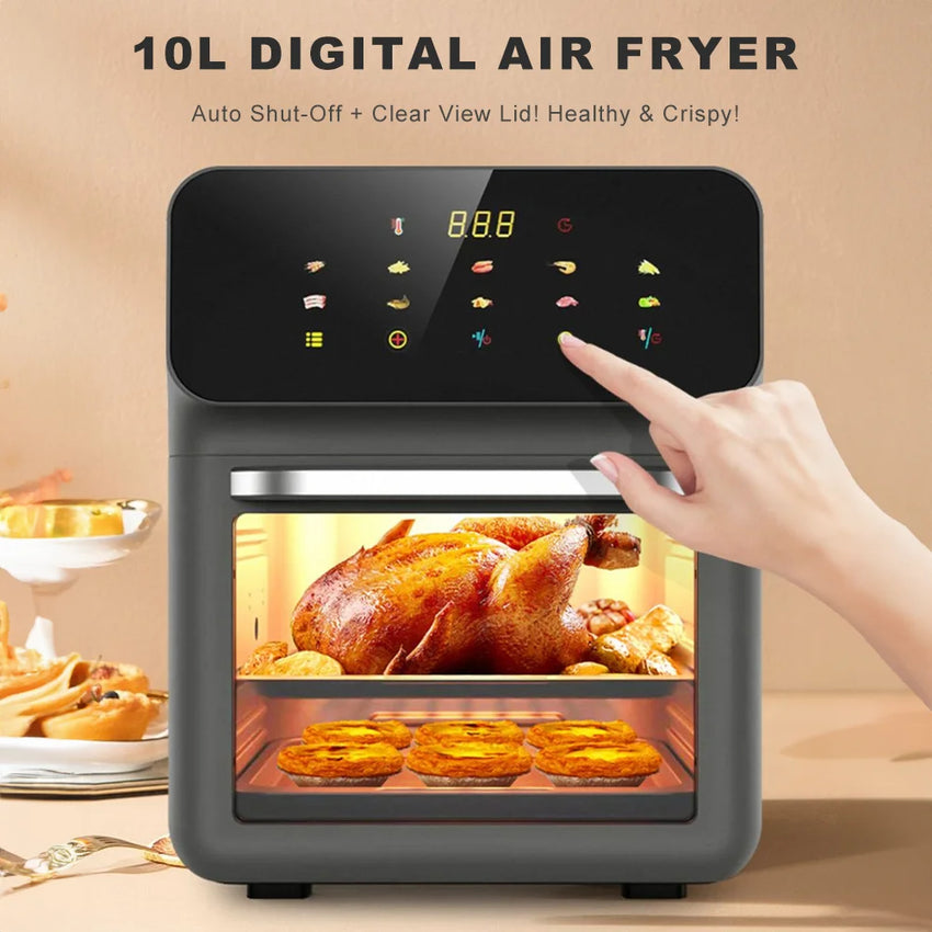 Visible Air Fryer Toaster Oven  All-in-One 10L Digital Air Fryer Toaster Oven with Baking Sheet 10 Presets Guided Cooking