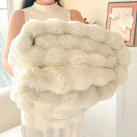 Soft Cozy Faux Fur Rabbit Blanket, Warm Thick for Bed Sofa Office, Elegant Home Decor, Perfect Gift, Durable and Versatile