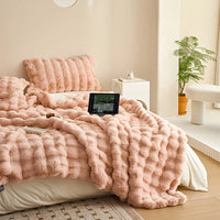 Soft Cozy Faux Fur Rabbit Blanket, Warm Thick for Bed Sofa Office, Elegant Home Decor, Perfect Gift, Durable and Versatile