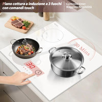 Karinear Induction Hob 3 Plates, White with Plug, Autonomous Hob Installation 59 cm, Boost, Safety Lock, Timer, 16 A, 220-240 V