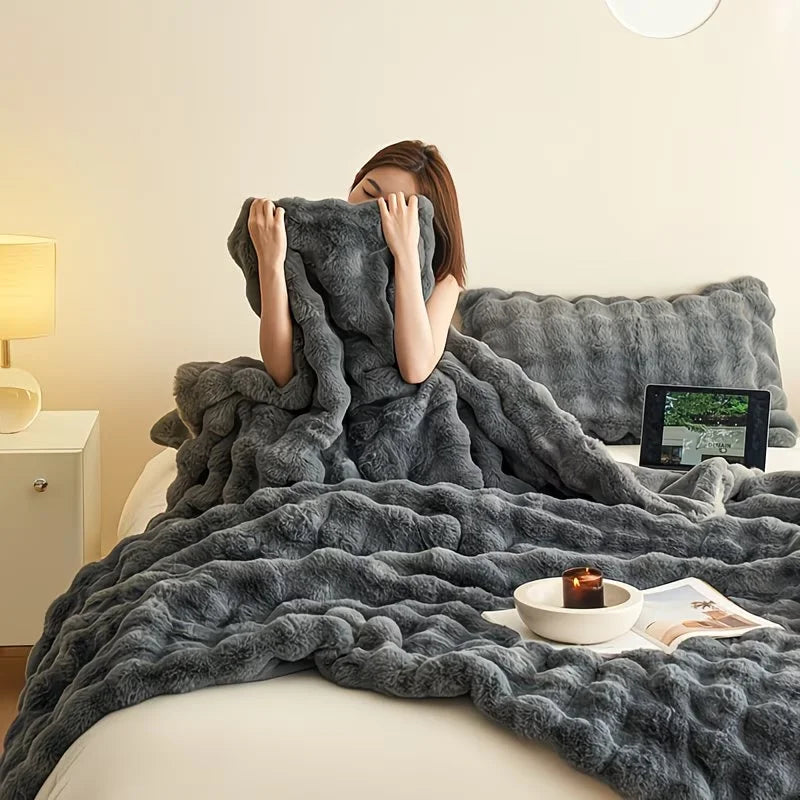 Soft Cozy Faux Fur Rabbit Blanket, Warm Thick for Bed Sofa Office, Elegant Home Decor, Perfect Gift, Durable and Versatile