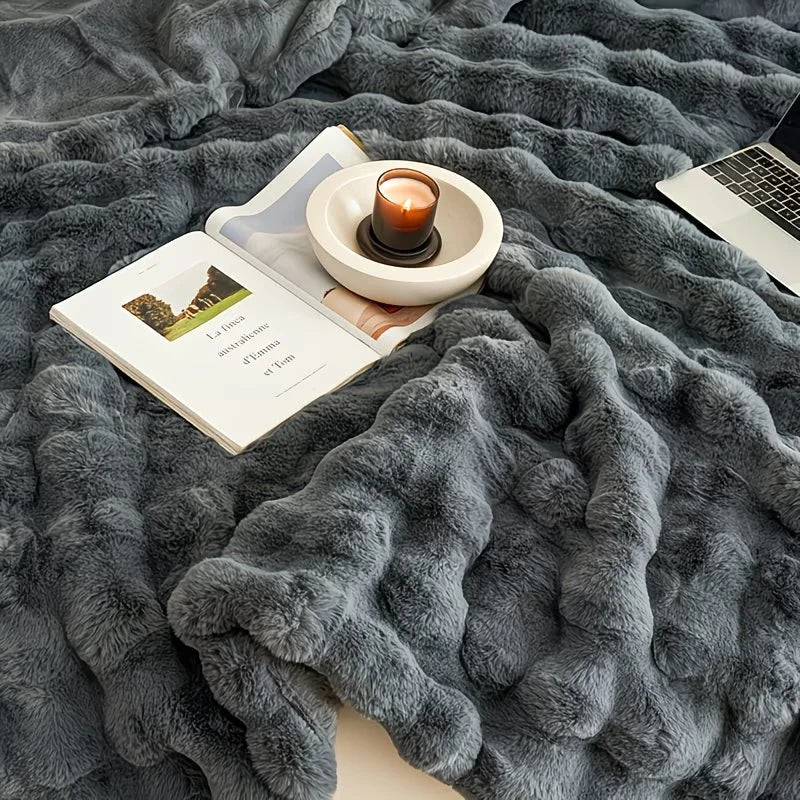 Soft Cozy Faux Fur Rabbit Blanket, Warm Thick for Bed Sofa Office, Elegant Home Decor, Perfect Gift, Durable and Versatile