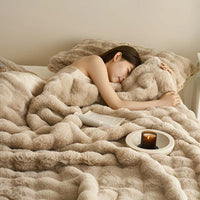 Soft Cozy Faux Fur Rabbit Blanket, Warm Thick for Bed Sofa Office, Elegant Home Decor, Perfect Gift, Durable and Versatile