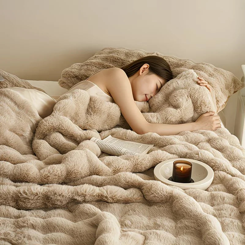 Soft Cozy Faux Fur Rabbit Blanket, Warm Thick for Bed Sofa Office, Elegant Home Decor, Perfect Gift, Durable and Versatile