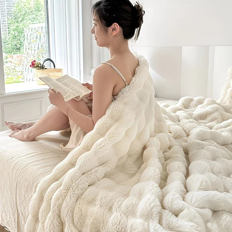 Soft Cozy Faux Fur Rabbit Blanket, Warm Thick for Bed Sofa Office, Elegant Home Decor, Perfect Gift, Durable and Versatile