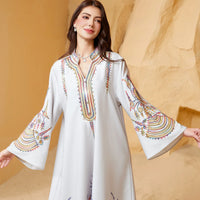 Cross-Border Modest Summer Robe for Muslim Women New Embroidered Dubai Dress Abayas Traditional Muslim Clothing for Travel