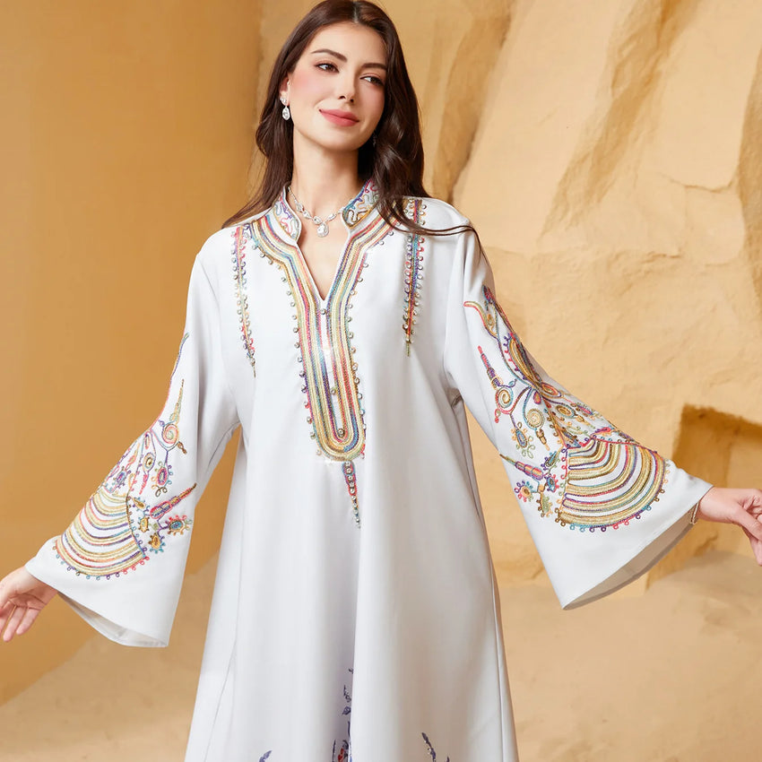 Cross-Border Modest Summer Robe for Muslim Women New Embroidered Dubai Dress Abayas Traditional Muslim Clothing for Travel