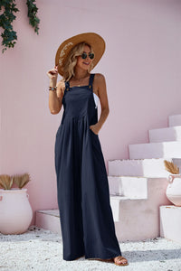 2026 Spring Trendy Women's Casual Summer Jumpsuit Outfits Loose Elegant Sleeveless Wide Leg Rompers with Pockets