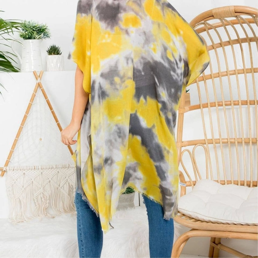 TD Tie Dye Two Tone Open Front Floor-Length Kimono Elegant Casual Style Fashion Dress for Women for Day Holidays House One Size