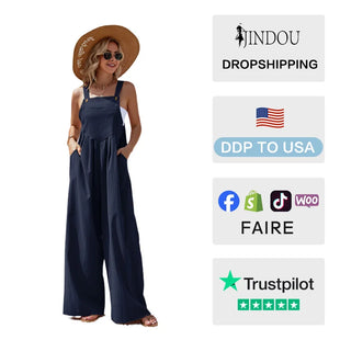 2026 Spring Trendy Women's Casual Summer Jumpsuit Outfits Loose Elegant Sleeveless Wide Leg Rompers with Pockets