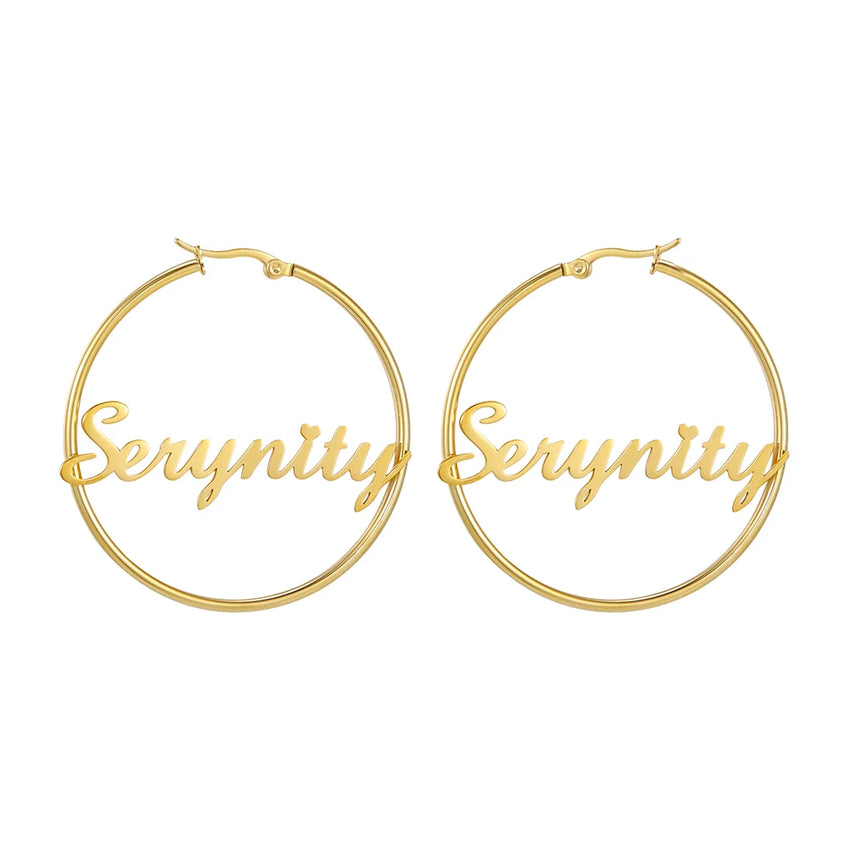 Sipuris Stainless Steel Personalized Customize Name Hoop Earrings Jewelry For Women Girls Circle Earring Fashion 30-60 MM