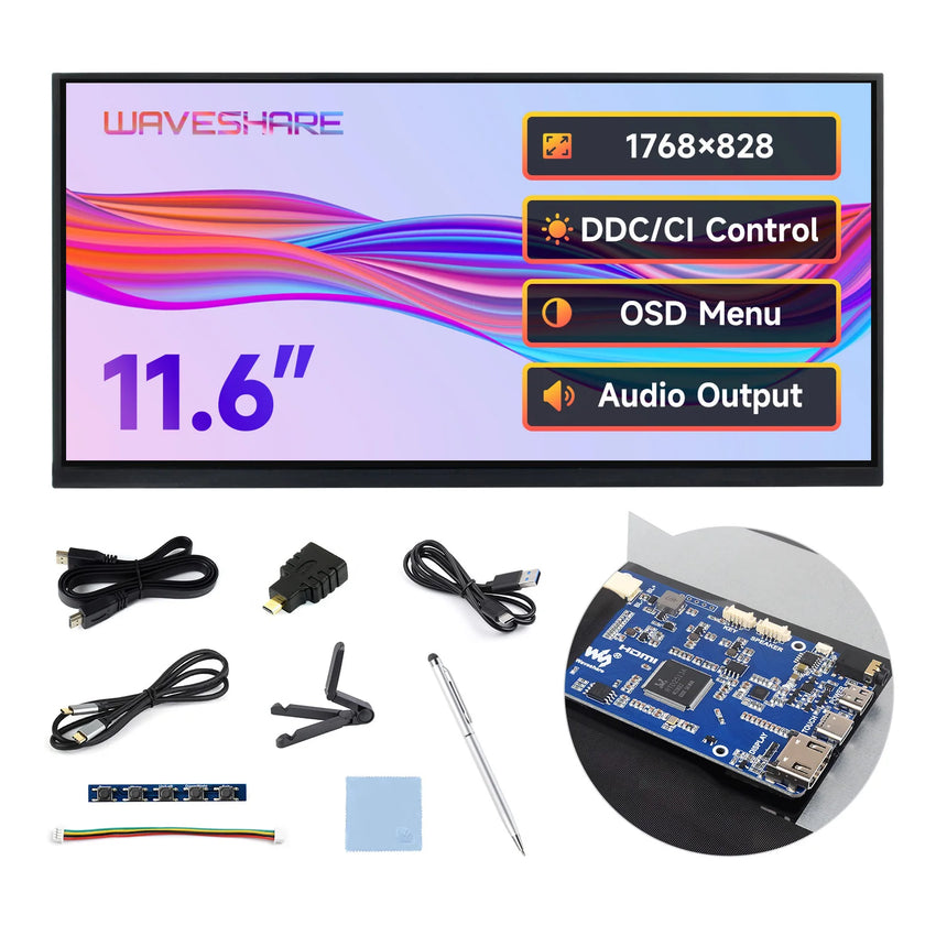 Waveshare 11.6inch Capacitive Touch Display, In-Cell Technology, 1768 828, 178 , Type-C Display for Raspberry Pi 5/4B/3B