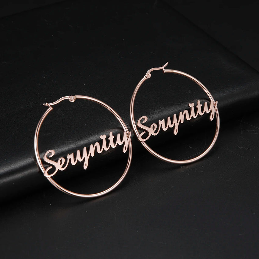 Sipuris Stainless Steel Personalized Customize Name Hoop Earrings Jewelry For Women Girls Circle Earring Fashion 30-60 MM