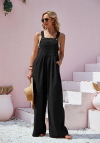 2026 Spring Trendy Women's Casual Summer Jumpsuit Outfits Loose Elegant Sleeveless Wide Leg Rompers with Pockets