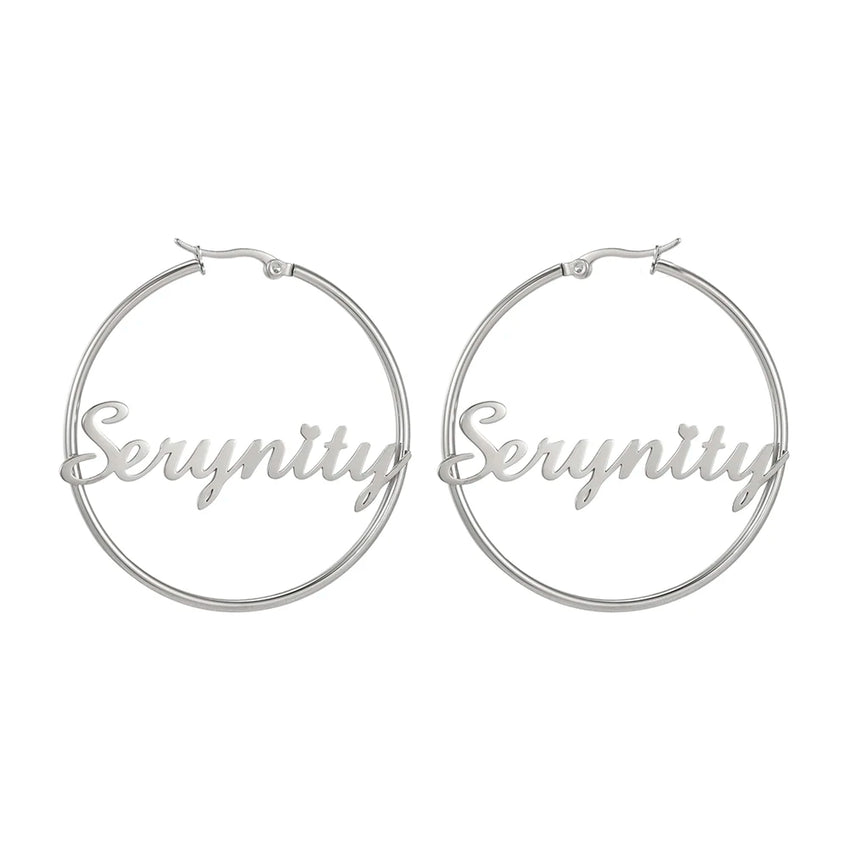 Sipuris Stainless Steel Personalized Customize Name Hoop Earrings Jewelry For Women Girls Circle Earring Fashion 30-60 MM