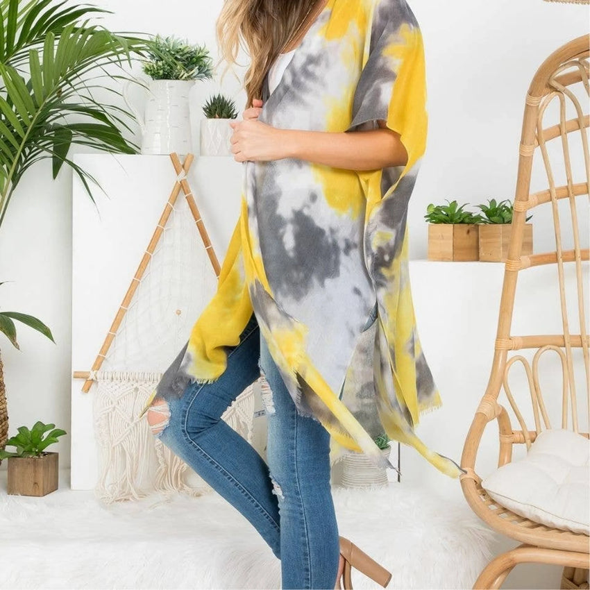 TD Tie Dye Two Tone Open Front Floor-Length Kimono Elegant Casual Style Fashion Dress for Women for Day Holidays House One Size