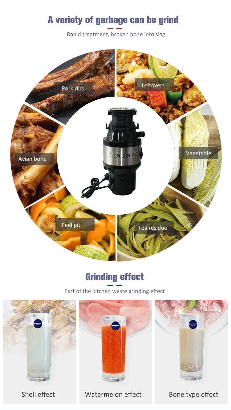 Home Appliance Kitchen Food Garbage Disposal Electric Waste Food Crusher Sink Grinder for Home