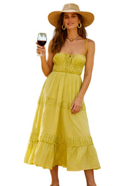 Women's Vacation Cami Dress Tie-Front Ruched Tiered Midi Dress
