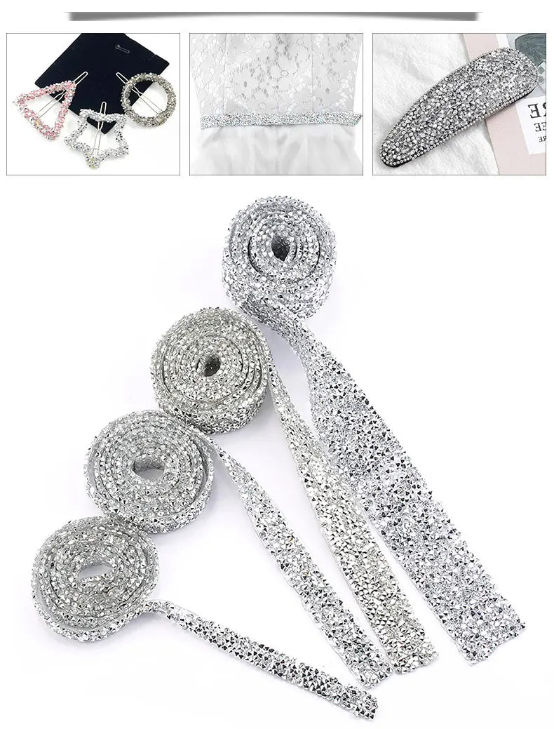 1 Yard Sewing Trim Crystal Motif Strass Hot Fix Rhinestone Tape Applicator Ribbon With Rhinestones Iron On Appliques For Dresses