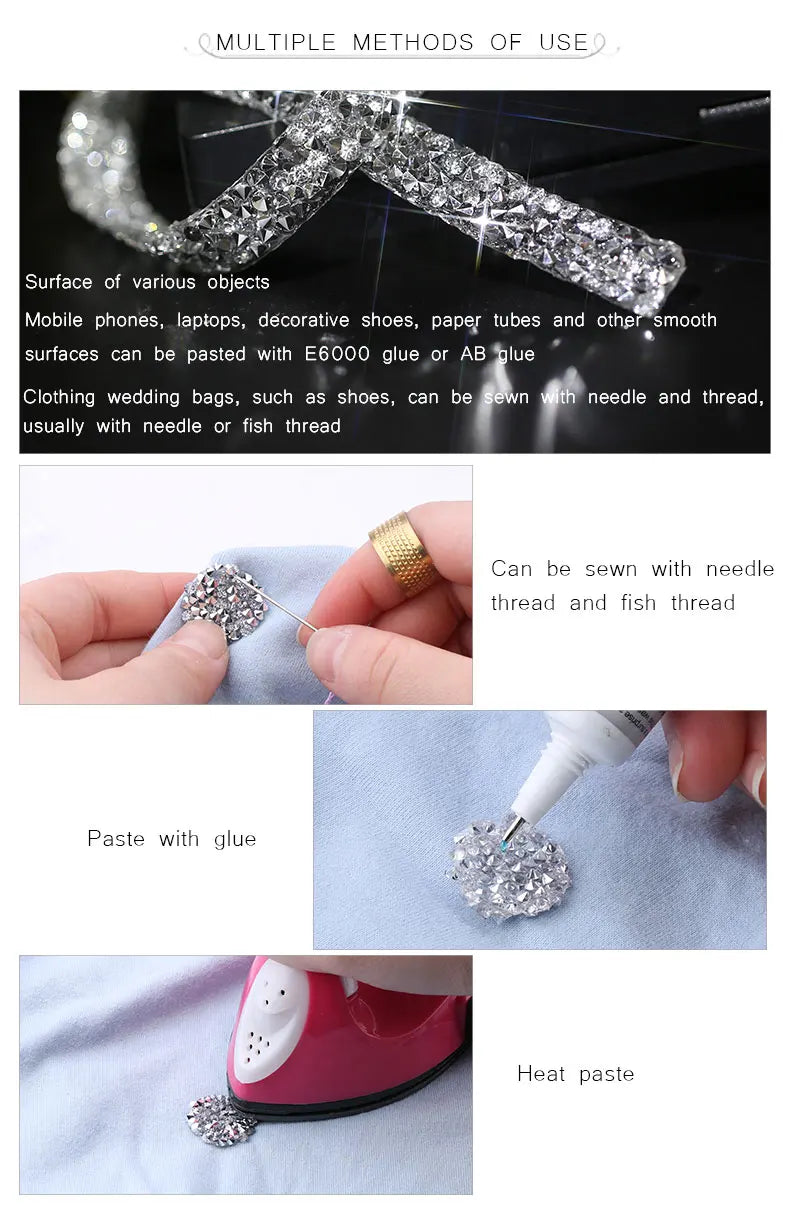 1 Yard Sewing Trim Crystal Motif Strass Hot Fix Rhinestone Tape Applicator Ribbon With Rhinestones Iron On Appliques For Dresses