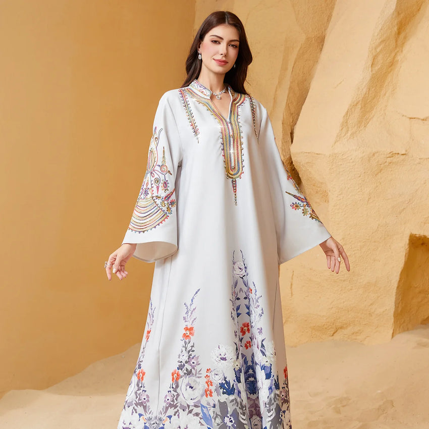 Cross-Border Modest Summer Robe for Muslim Women New Embroidered Dubai Dress Abayas Traditional Muslim Clothing for Travel