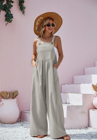 2026 Spring Trendy Women's Casual Summer Jumpsuit Outfits Loose Elegant Sleeveless Wide Leg Rompers with Pockets