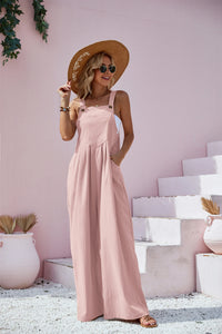 2026 Spring Trendy Women's Casual Summer Jumpsuit Outfits Loose Elegant Sleeveless Wide Leg Rompers with Pockets