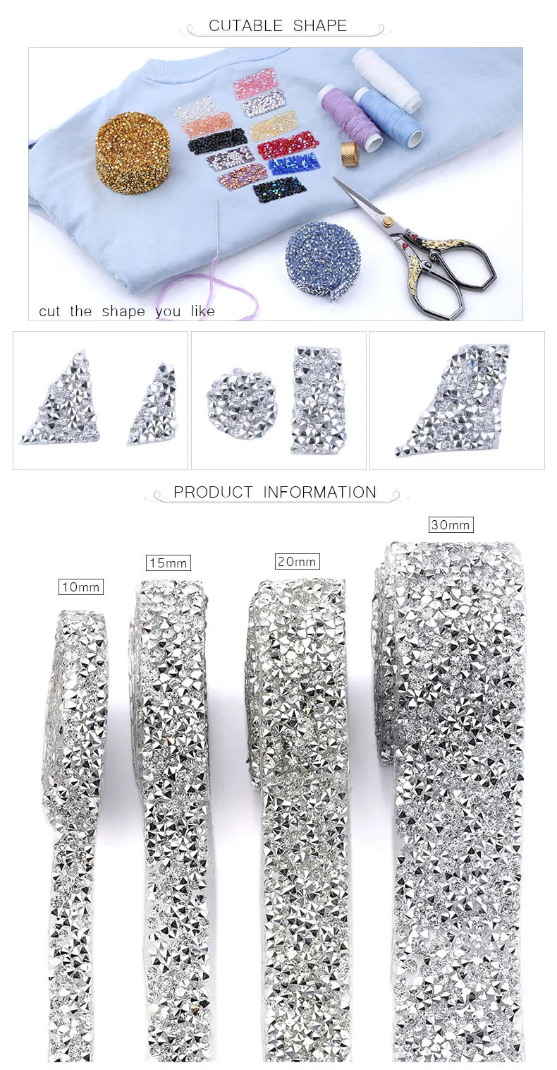 1 Yard Sewing Trim Crystal Motif Strass Hot Fix Rhinestone Tape Applicator Ribbon With Rhinestones Iron On Appliques For Dresses