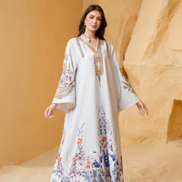 Cross-Border Modest Summer Robe for Muslim Women New Embroidered Dubai Dress Abayas Traditional Muslim Clothing for Travel