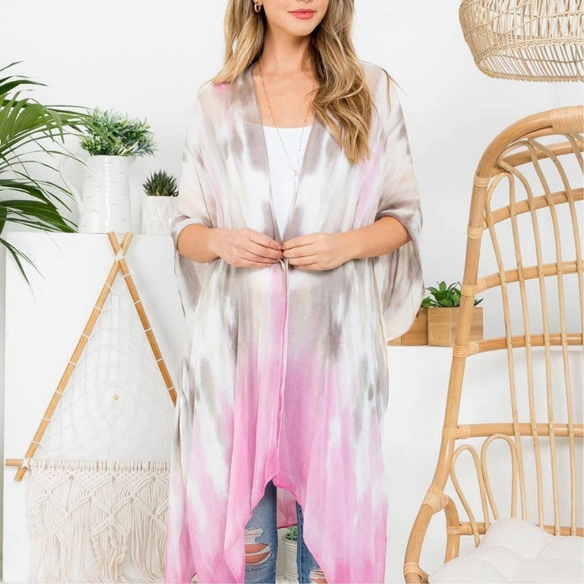 TD Tie Dye Two Tone Open Front Floor-Length Kimono Elegant Casual Style Fashion Dress for Women for Day Holidays House One Size