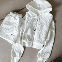 2 Piece Sets Womens Outfits Spring Fashion Skinny Hooded Short Jacket and Shorts Knitted Jacquard Designer Fall Women Clothing