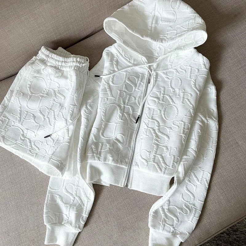 2 Piece Sets Womens Outfits Spring Fashion Skinny Hooded Short Jacket and Shorts Knitted Jacquard Designer Fall Women Clothing