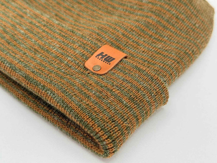 Haakwear H-Stitch Trending Men’s Beanie – Modern Cuffed Beanie | Brown & Green Contrast | Made in USA