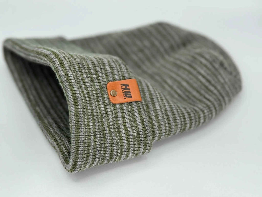 HAAKWEAR H-Stitch Contrast Cuffed Beanie – Gray/Green | Made in USA | Trending Designer Winter Hat 2025