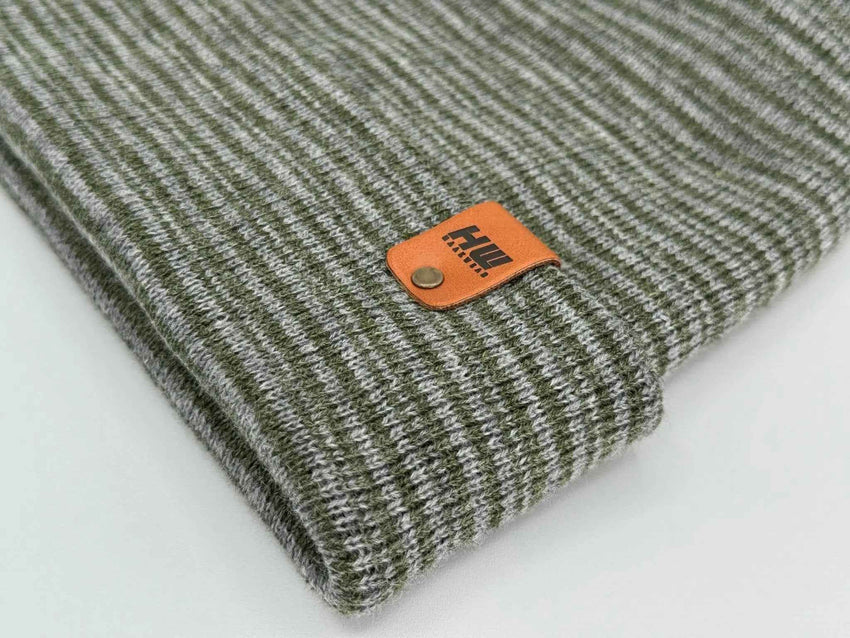 HAAKWEAR H-Stitch Contrast Cuffed Beanie – Gray/Green | Made in USA | Trending Designer Winter Hat 2025