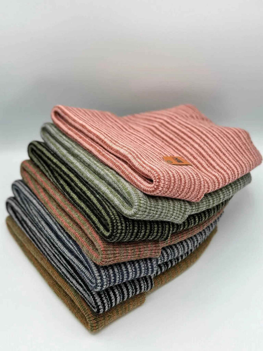 HAAKWEAR H-Stitch Contrast Cuffed Beanie – Gray/Green | Made in USA | Trending Designer Winter Hat 2025