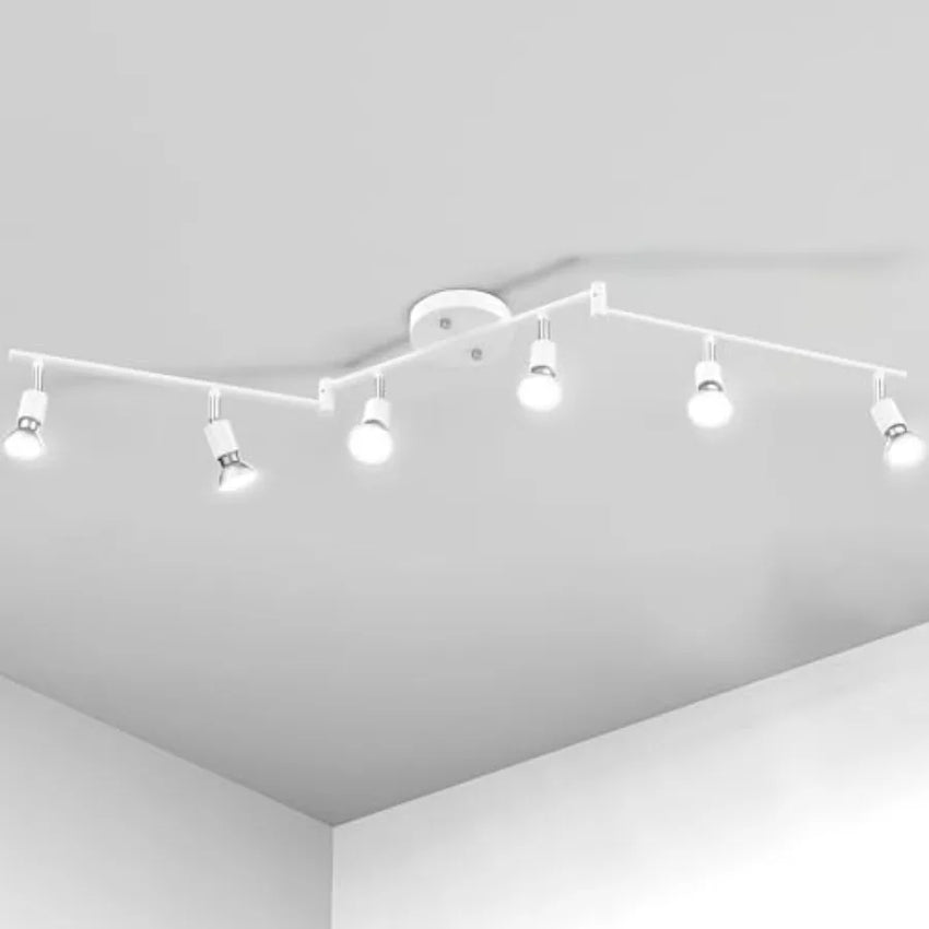 Track Lighting Kit Modern White Ceiling Spot Lighting with Flexibly Rotatable Light Heads 6 Track Lights for Room/Hallway/Kitch