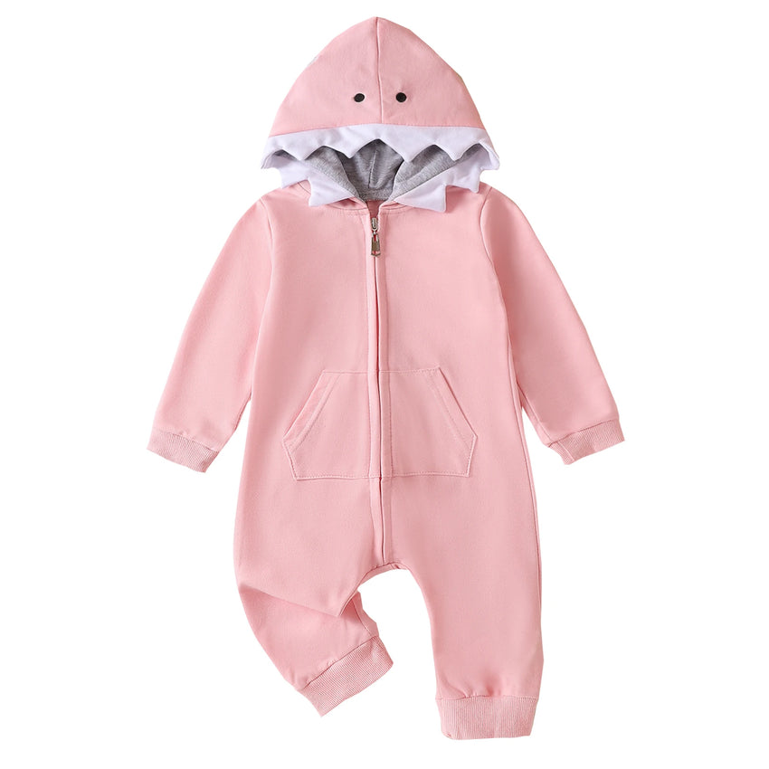 Autumn Newborn Infant Baby Boys & Girls Long Sleeved Hooded Shark Romper Onepiece Crawling Suit Baby Clothing