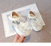 Chic Girls Dress Shoes for Wedding Party Bling Sequins with Rhinestone Butterfly Sweet Princess Chic Kids Flat Shoes Lace Beaded