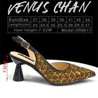 2026 New Elegant Green Pointed-Toe High Heels & Matching Bag Set with Diamond Design for Women's Party Wear - Italian Trend