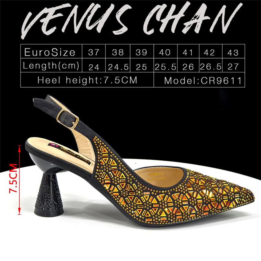 2026 New Elegant Green Pointed-Toe High Heels & Matching Bag Set with Diamond Design for Women's Party Wear - Italian Trend