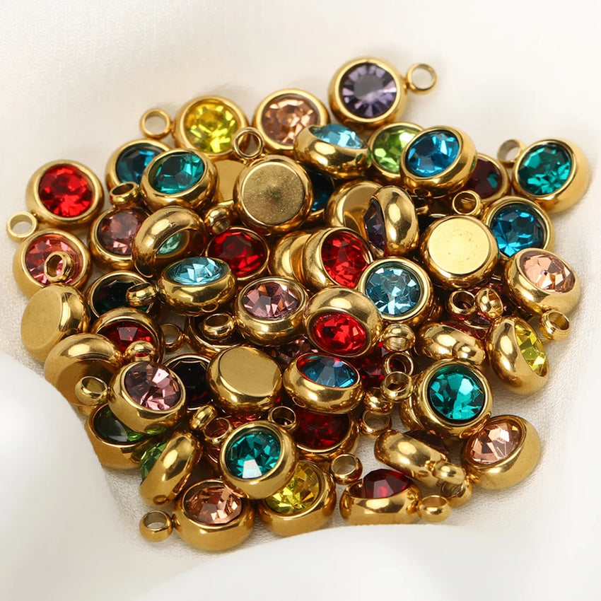 20pcs 6mm Stainless Steel Rhinestone Beads Gold Color Crystal Charms Pendants for Necklace Bracelet Jewelry Making Charm 2030