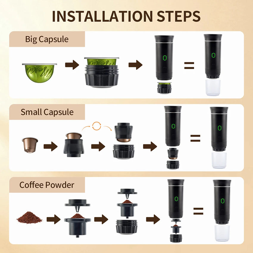 Portable Wireless Electric Espresso Coffee Machine For Travel &Car &Home Camping Coffee Maker 3-in-1 Capsule Powder Coffee Maker