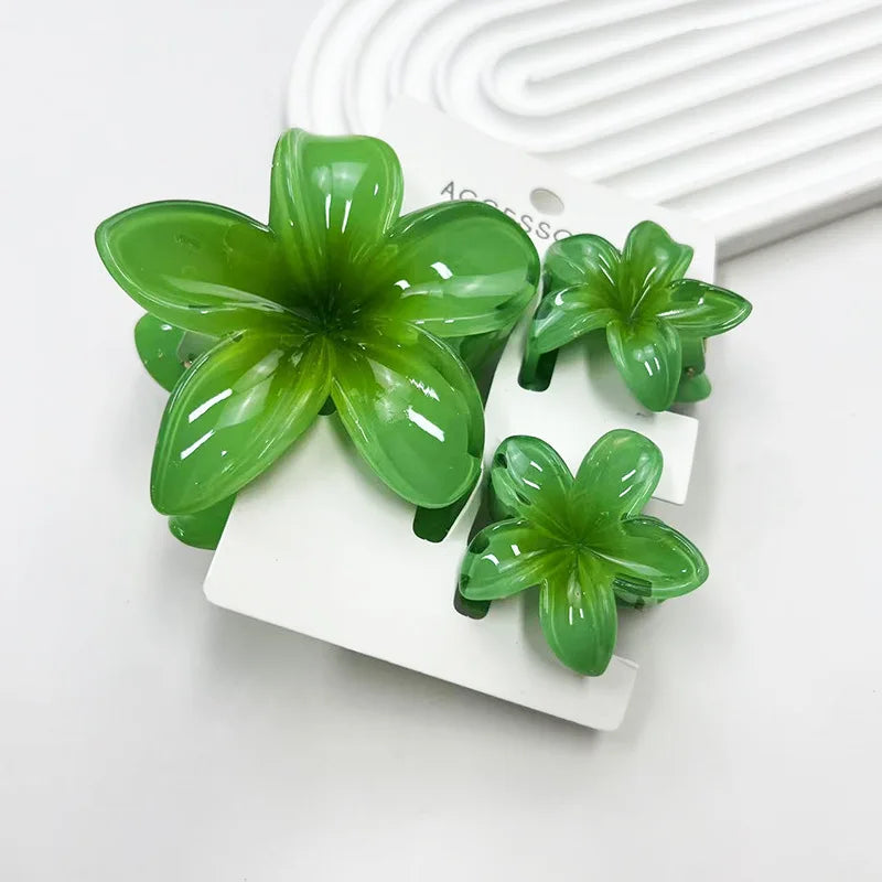 3Pcs/Set Sweet Flower Colroful Gradient Hair Claws Ponytail Cip Clamp Barrettes Hairpins For Women Girl Beach Hair Accessories