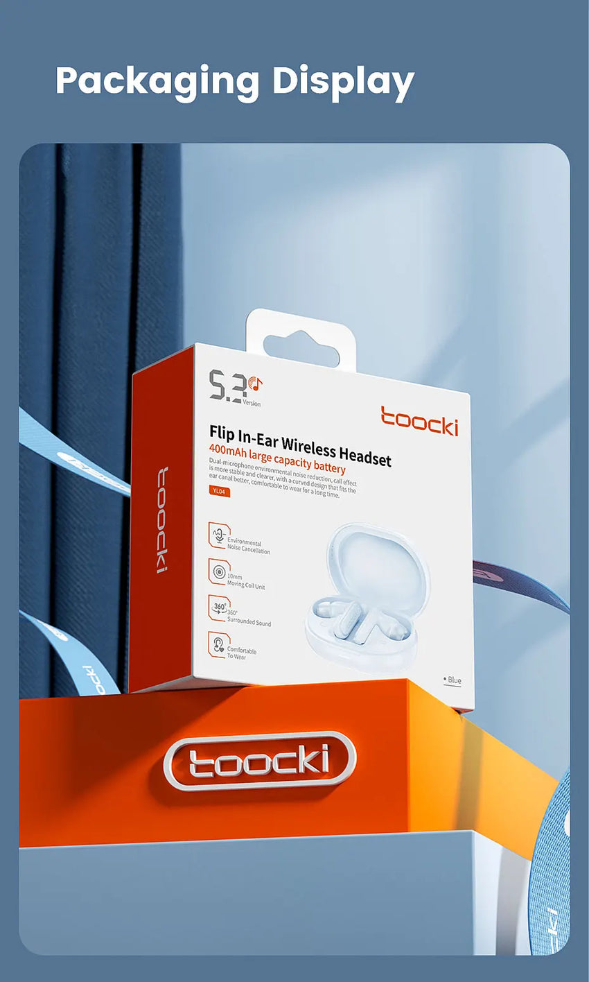 Toocki Bluetooth Earphones BT 5.3 Flip In-Ear Headphones True Wireless Hi-Fi Headsets 400mAh Long Standby Phone Sports Earbuds