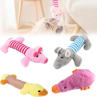 Striped Plush Dog Toys Squeaky Assorted Animals Duck Pig Hippo Shapes Durable Bite Resistant Safe Washable Fun Pet Supplies
