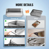 SucceBuy 4 inch Buffet Chafing Dishes Gastronorm Pans Steam Table Pans Tray Stainless Steel Food Container for Party BBQ Baking